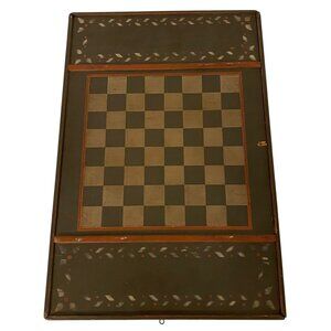 Vintage Hand-Painted Wooden Chess Checkers Game Board Folk Art Stencil Primitive